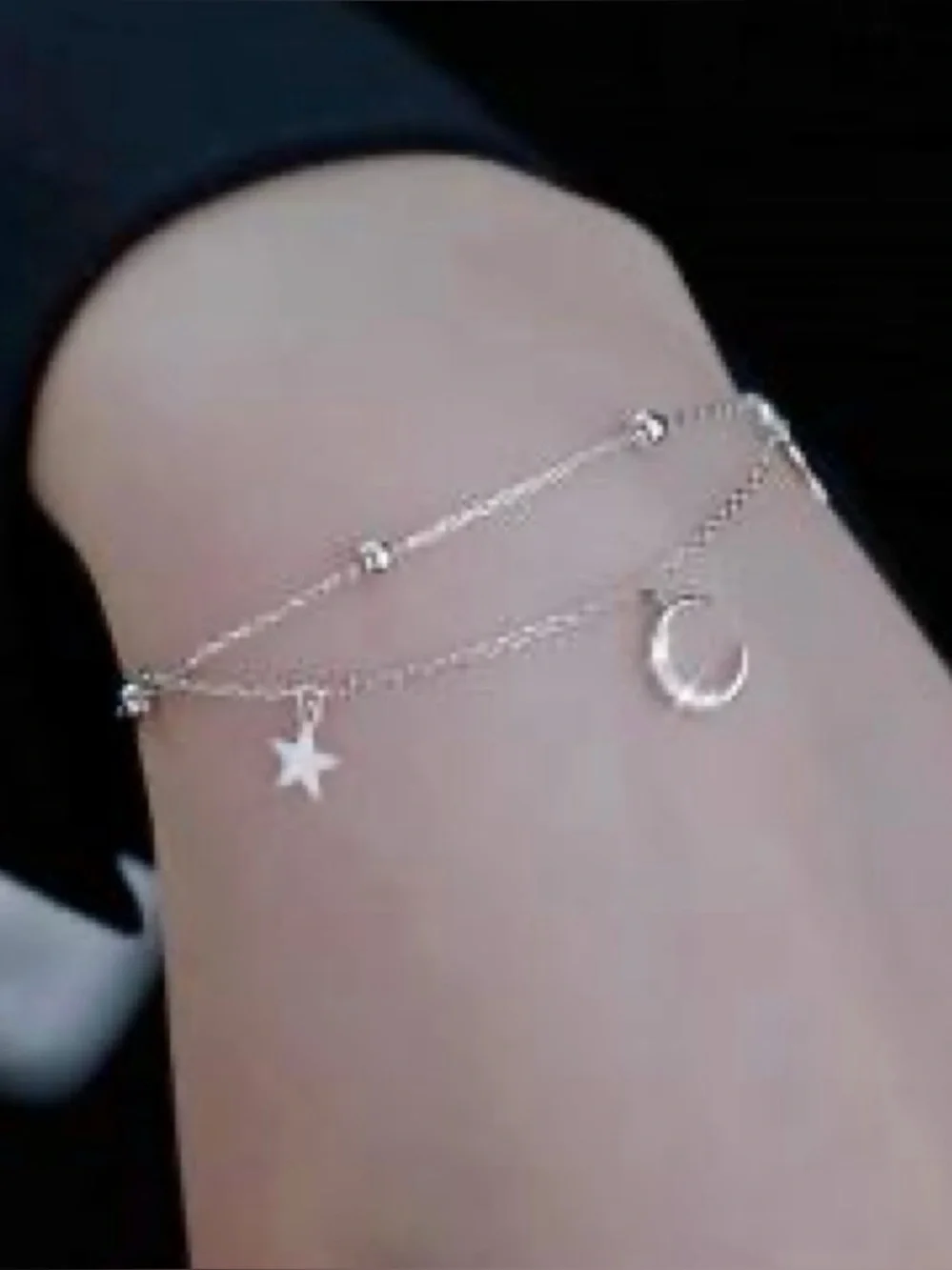 Celestial Double Chain Charm Bracelet | 925 Sterling Silver | Sz 6 3/8 + 1 5/8”
